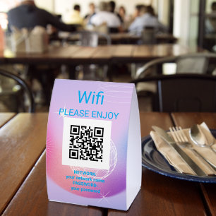 Modern Pink Purple Gradient Wi-Fi QR Code Table Si