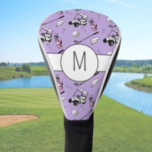 Modern Pink Purple Lady Golfer Cute Custom Initial Golf Head Cover
