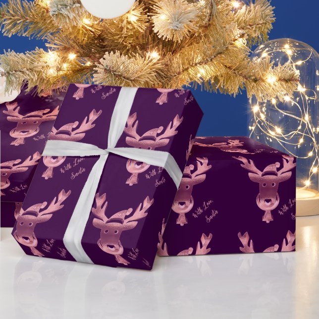 Modern Pink Purple Reindeer Cute Christmas Wrapping Paper (Holidays)