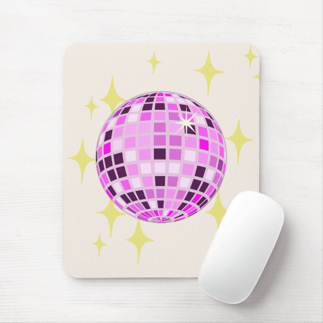 Modern Pink Purple Retro Disco Ball Beige Mouse Mat (With Mouse)