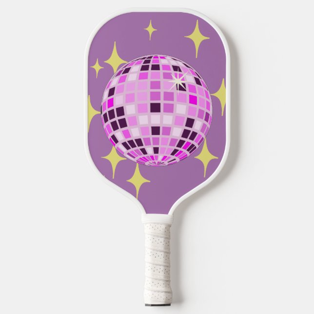Modern Pink Purple Retro Disco Ball Beige Pickleball Paddle (Front)
