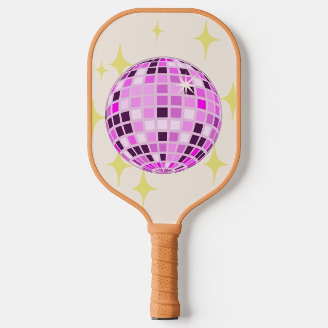 Modern Pink Purple Retro Disco Ball Beige Pickleball Paddle (Front)