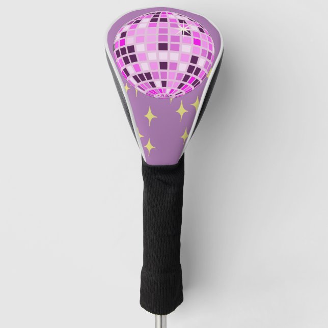 Modern Pink Purple Retro Disco Ball  Golf Head Cover (Front)