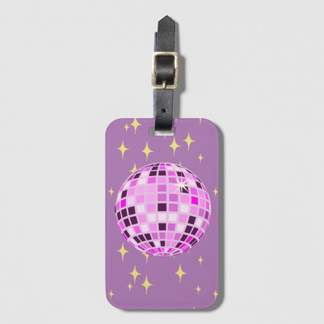 Modern Pink Purple Retro Disco Ball  Luggage Tag (Front Vertical)