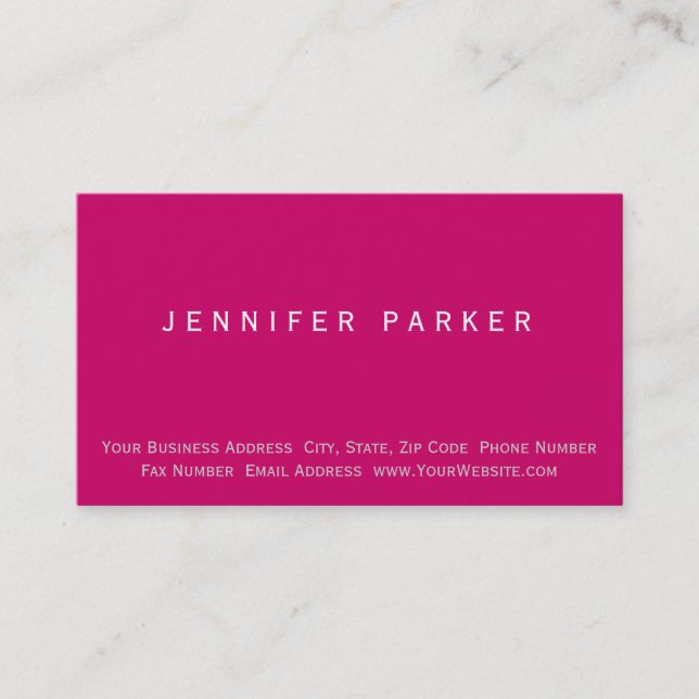Modern Pink Purple Simple Plain Business Card (Front)