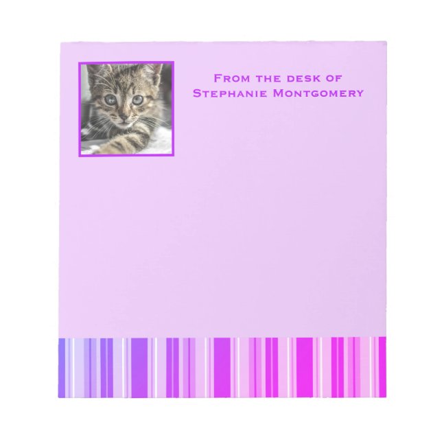 Modern Pink Purple Stripes Personalised Photo Notepad (Front)