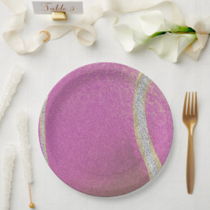 Modern Pink Purple Tennis Ball  Paper Plate