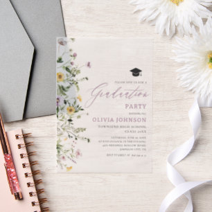 Modern Pink Purple Wildflower Graduation Party Vellum Invitations