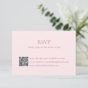 Modern Pink QR Code Elegant Wedding RSVP Card