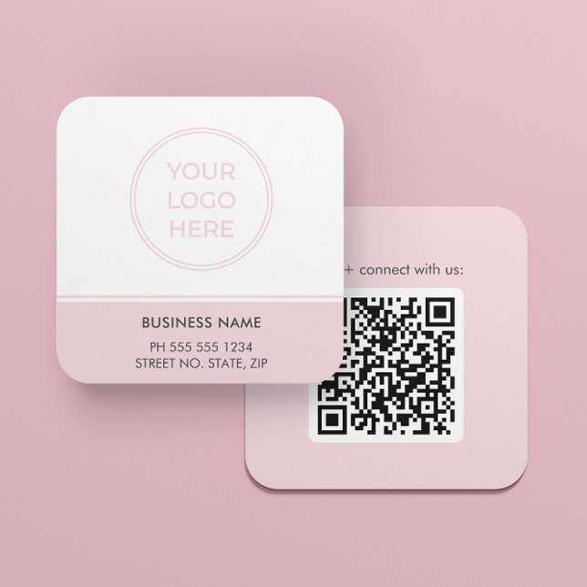 Modern Pink QR Code Logo Business Card (Front and back shown. Square card, 2.5 inches. Choose size, corner, and paper style.)