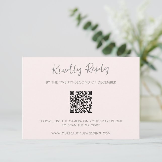 Modern Pink QR Code Simple Wedding RSVP Card (Standing Front)