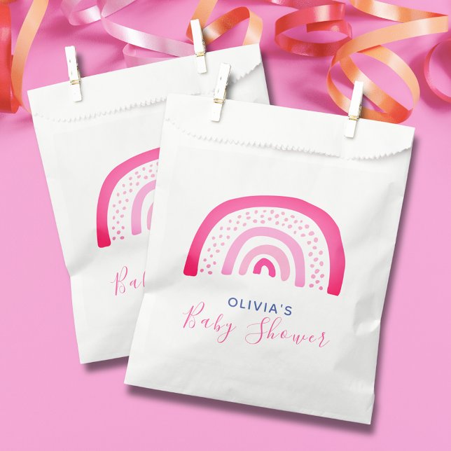 Modern Pink Rainbow Baby Shower Favour Bags (Modern pink rainbow girls baby shower favor bags.  Matching items available.)