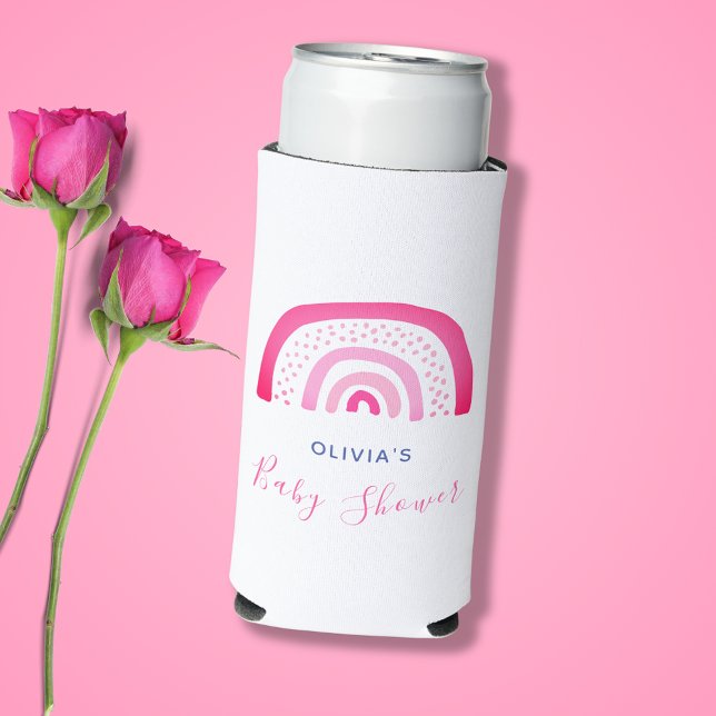 Modern Pink Rainbow Baby Shower Girl Seltzer Can Cooler (Pink rainbow baby shower can cooler.  Coordinates with our matching invitations and party range.)
