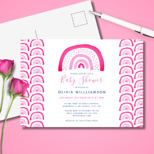 Modern pink rainbow baby shower postcard
