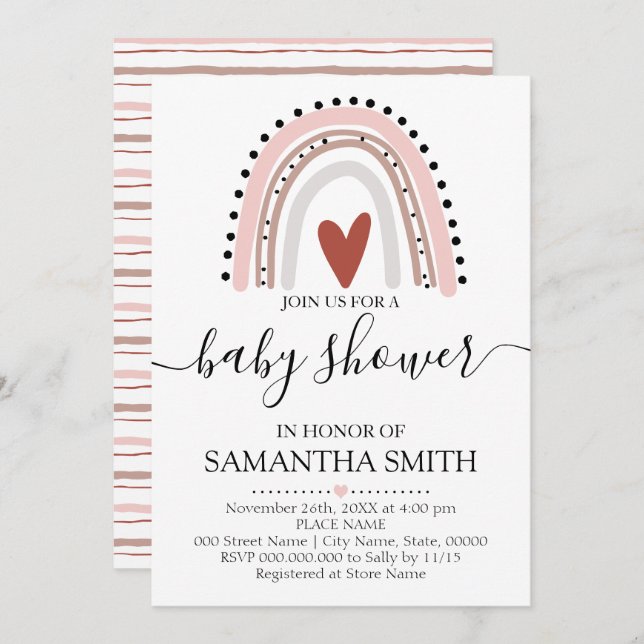 Modern pink Rainbow boho chic baby shower Invitation (Front/Back)