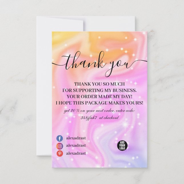 Modern pink rainbow unicorn Thank You Card (Front)