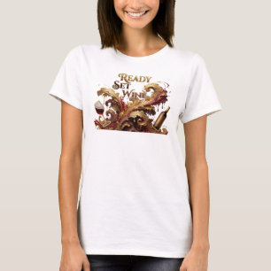Modern Pink READY SET WINE Artistic Motif T-Shirt