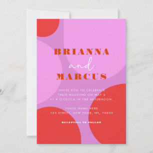 Modern Pink & Red Bold Abstract Geometric Wedding Invitation