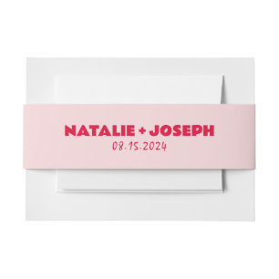 Modern Pink Red Bold Bright Retro Unique Wedding  Invitation Belly Band