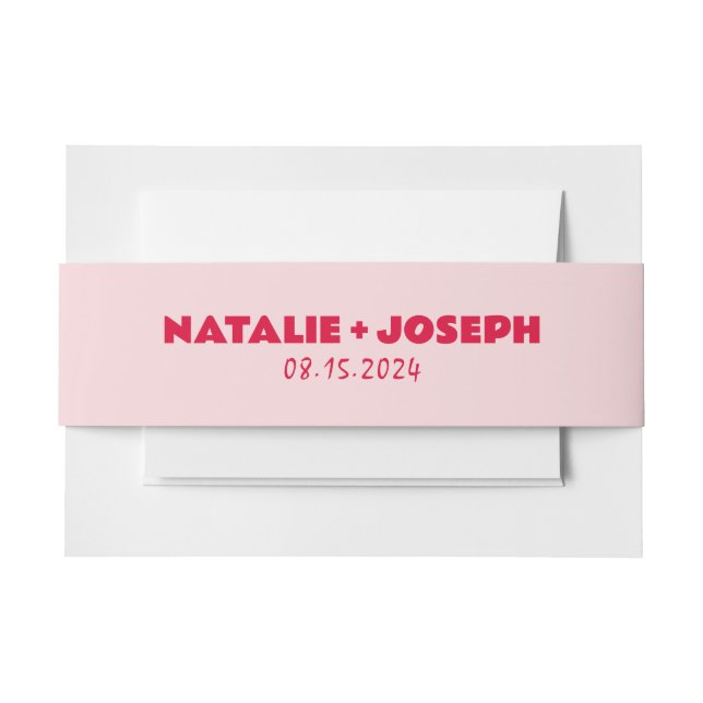 Modern Pink Red Bold Bright Retro Unique Wedding  Invitation Belly Band (Front Example)