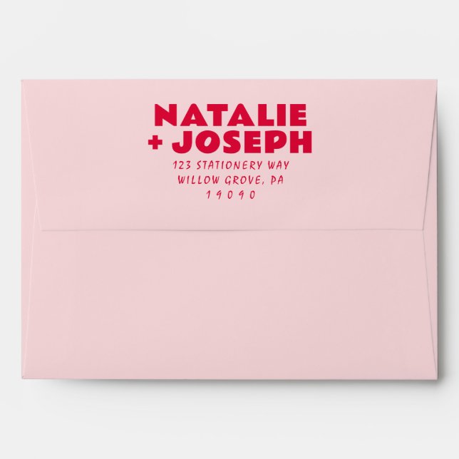 Modern Pink Red Bold Retro Bright Funky Wedding Envelope (Back (Top Flap))