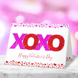 Modern Pink Red Bold XOXO Valentine’s Day Hearts  Holiday Card