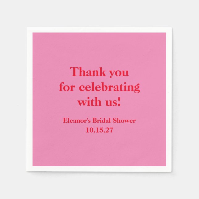Modern Pink Red Custom Bridal Shower Thank You Napkin (Front)