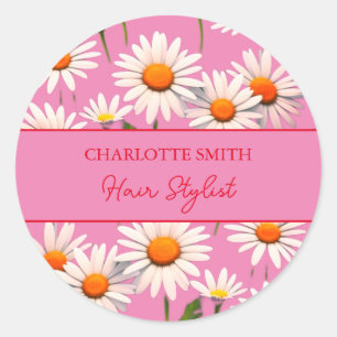 Modern Pink Red Daisy Floral Classic Round Sticker