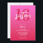 Modern Pink Red Elegant 16th Birthday Invitation<br><div class="desc">A simple modern 16th birthday invitation featuring elegant calligraphy script typography and minimalist design in pink and red colour.</div>