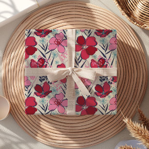Modern Pink & Red Floral Birthday Wrapping Paper