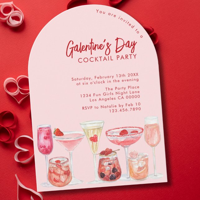 Modern Pink & Red Galentine's Day Cocktail Party Invitation (Creator Uploaded)