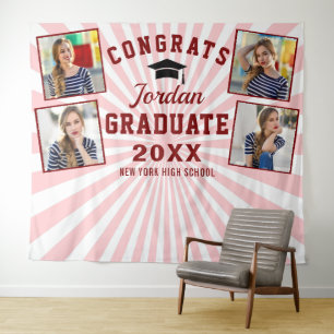 Modern Pink Red Graduation 4 Photo Booth Backdrop Tapestry