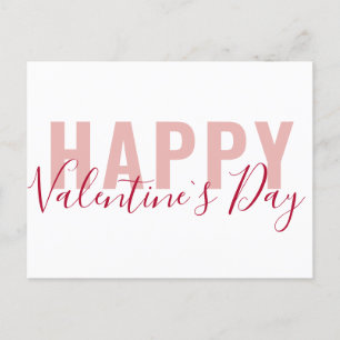 Modern Pink Red Happy Valentine`s Day Script Holiday Postcard