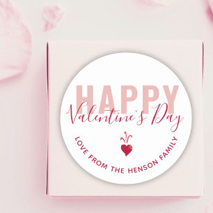 Modern Pink Red Heart Happy Valentine`s Day Script Classic Round Sticker