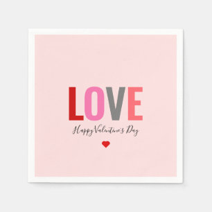 Modern Pink Red Heart Valentines Day Party Paper Napkin