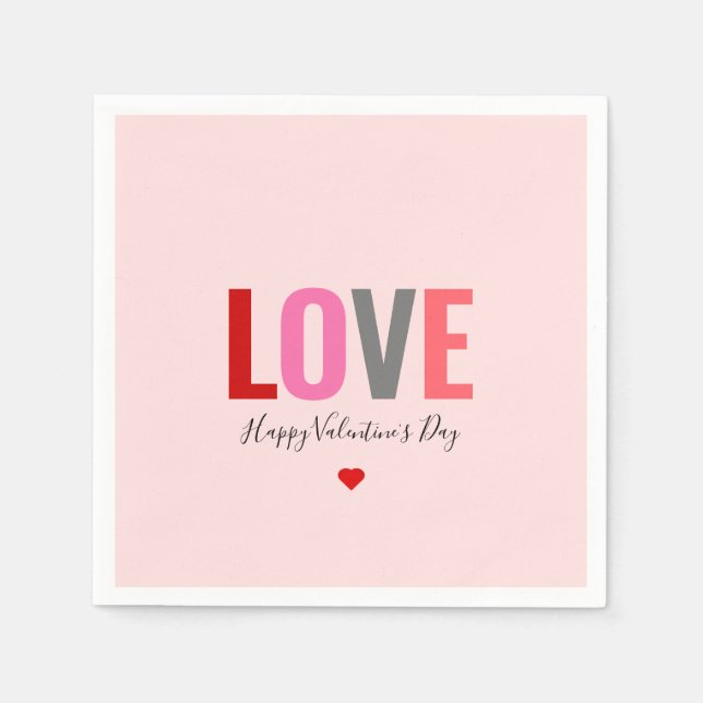 Modern Pink Red Heart Valentines Day Party Paper Napkin (Front)