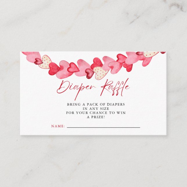 Modern Pink Red Hearts Baby Shower Diaper Raffle Enclosure Card (Front)
