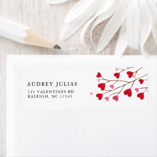 Modern Pink Red Hearts Baby Shower Return Address (Insitu)