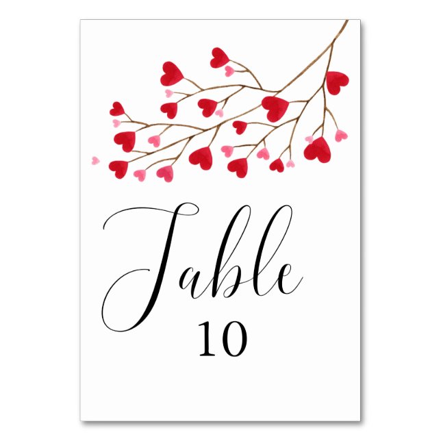 Modern Pink Red Hearts Baby Shower  Table Number (Front)