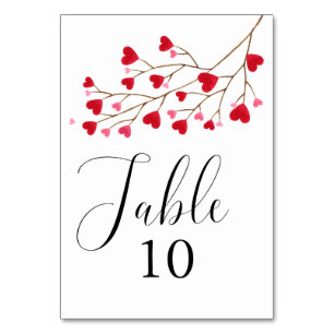 Modern Pink Red Hearts Baby Shower  Table Number