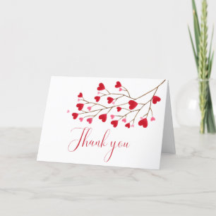 Modern Pink Red Hearts Baby Shower  Thank You Card