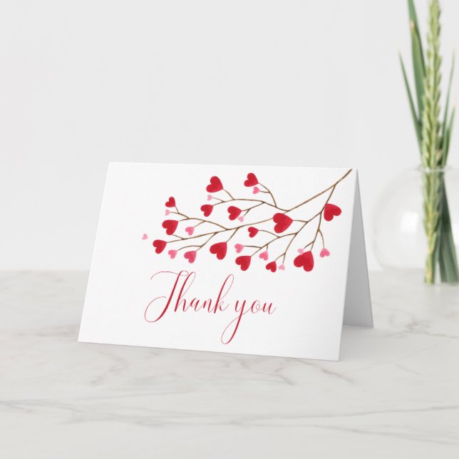 Modern Pink Red Hearts Baby Shower  Thank You Card (Front)
