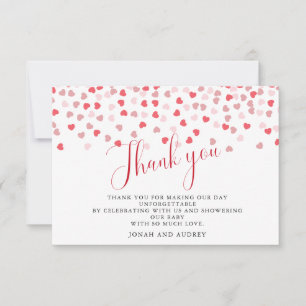 Modern Pink Red Hearts Baby Shower  Thank You Card