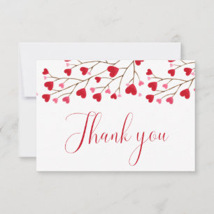 Modern Pink Red Hearts Baby Shower  Thank You Card