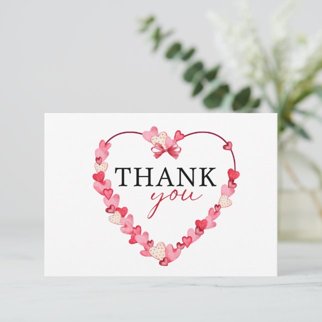 Modern Pink Red Hearts Baby Shower  Thank You Card (Standing Front)