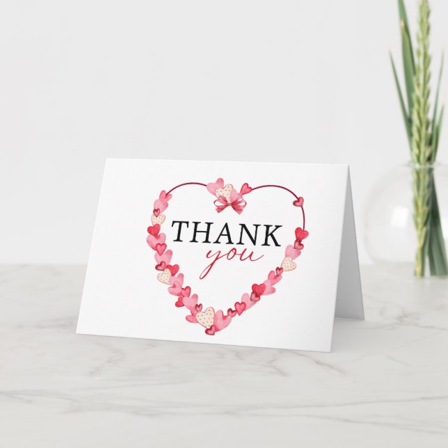 Modern Pink Red Hearts Baby Shower  Thank You Card (Front)