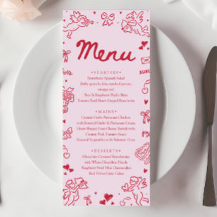 Modern Pink Red Hearts Hand Drawn Valentine Menu