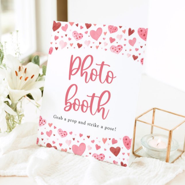 Modern Pink Red Hearts Valentine Photo Booth Sign (Creator Uploaded)