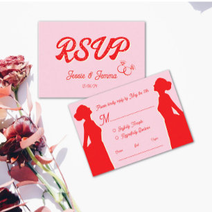 Modern Pink & Red Lesbian Wedding RSVP 