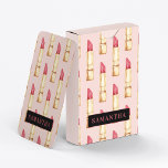 Modern Pink & Red Lipstick Pattern Girly With Name Playing Cards<br><div class="desc">Modern Pink & Red Lipstick Pattern Girly With Name</div>